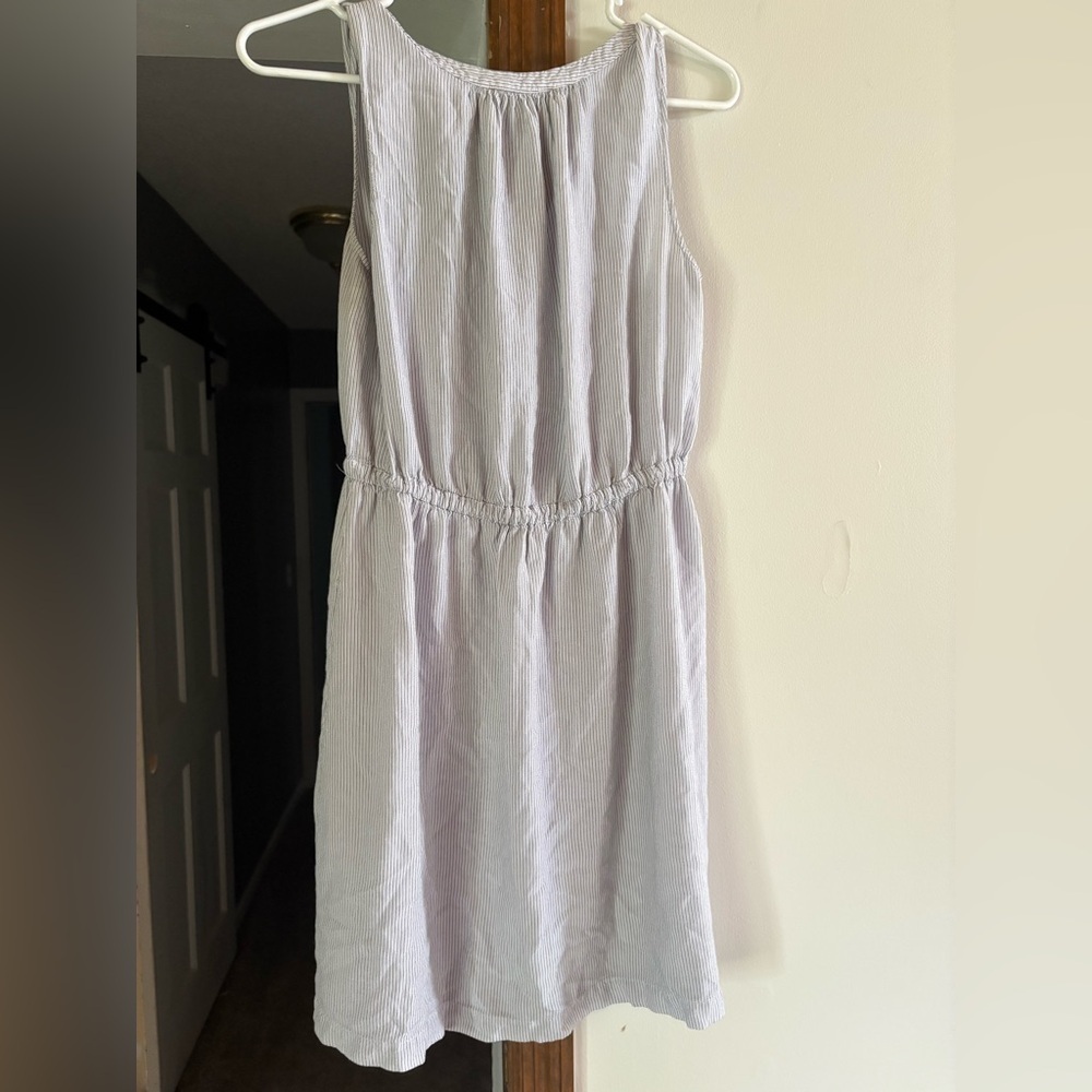 LOFT Light Blue Striped Midi Dress medium - Picture 2 of 4
